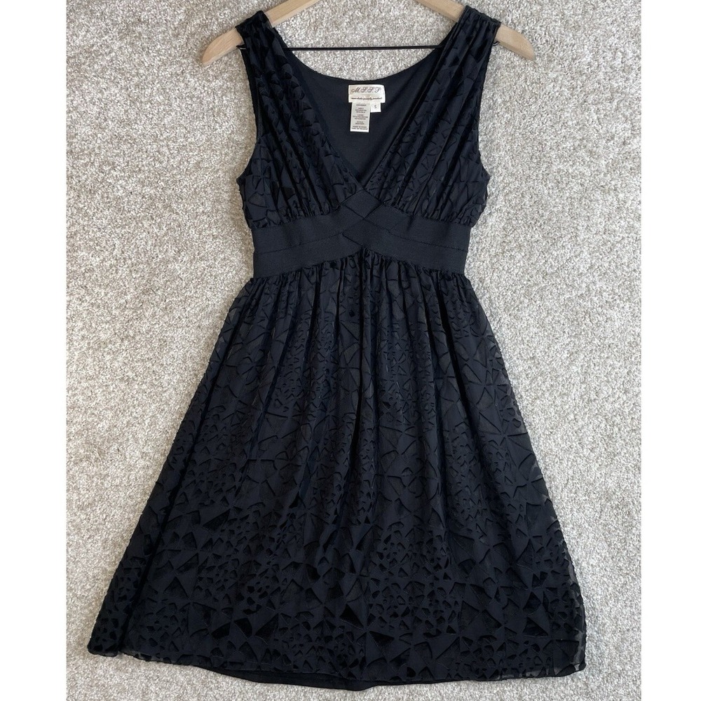 MSSP Max Studio Dress Women's Small‎ Black Burnout Velvet Silk Blend V-Neck